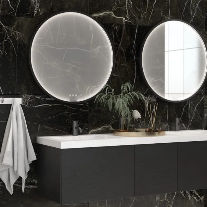 Dansani You Moon spejl med lys, sort, Ø75 cm