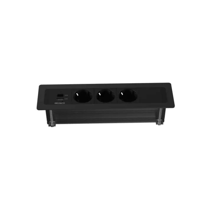 Deltaco indbygget stikkontakt, 3 stik, A+C USB-oplader, sort