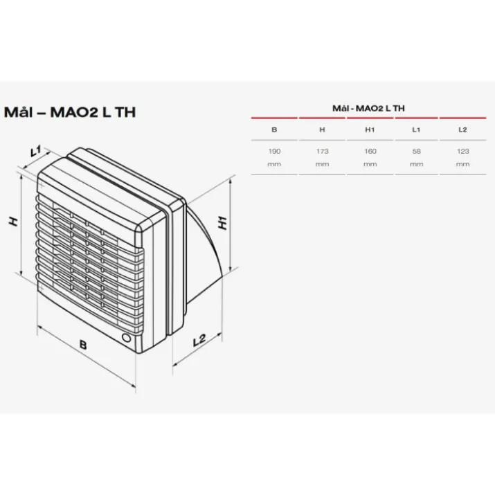 Duka MAO2 L TH badventilator, fugtstyring, timer, Ø125 mm, hvid