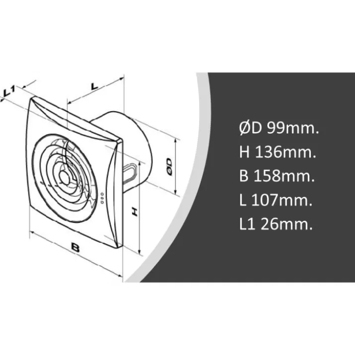 Duka Pro 30 TH badventilator, fugtstyring, timer, Ø100 mm, hvid