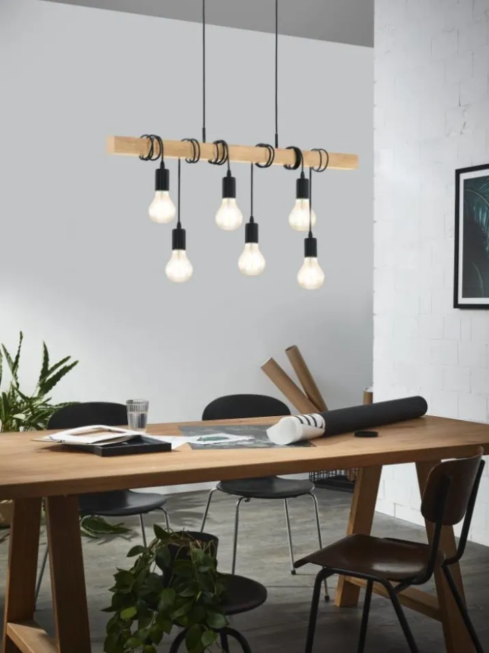 Eglo Townshend langbordspendel, 6 lamper, sort