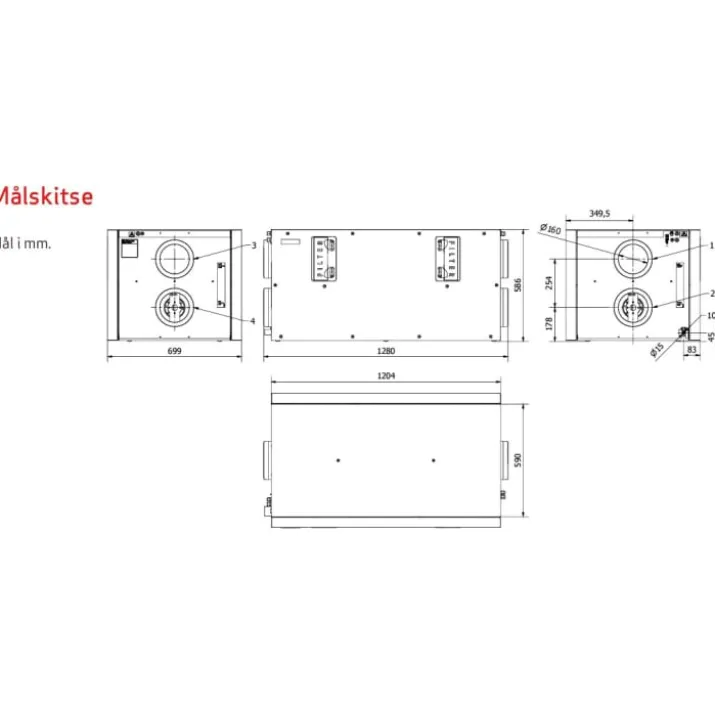 Genvex ECO 400 XL ventilationsanlæg med varmegenvinding, forvarmeflade, Ø160 mm