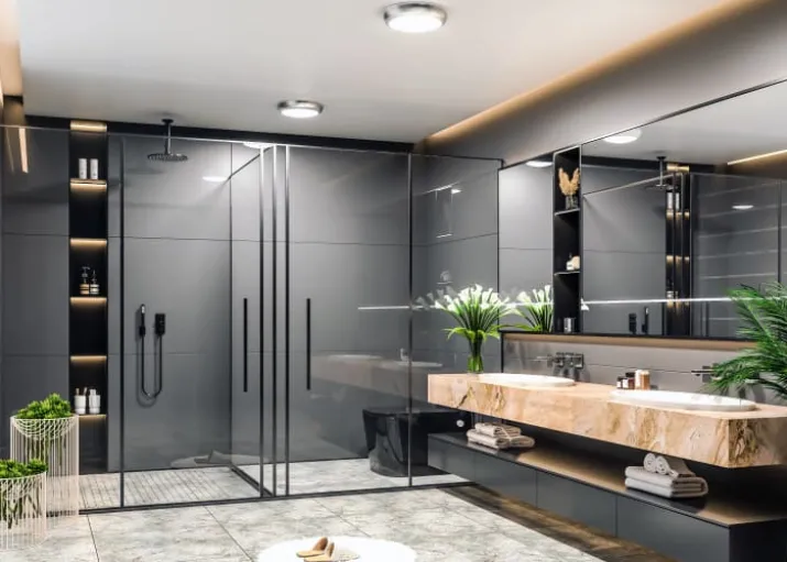 4lite Kudo plafond med nødlys, krom