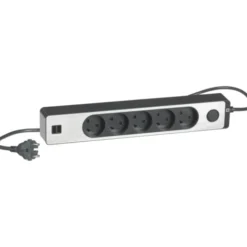 LK Fuga Design stikdåse 5 udtag, m/ledning + 2 USB, koksgrå med alu front