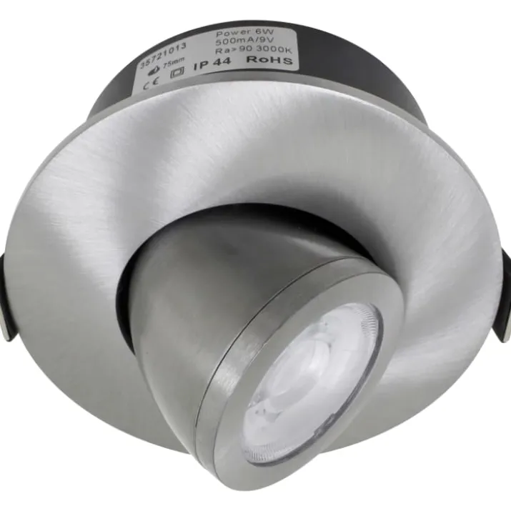 Nordtronic Low Profile Flexible indbygningsspot, driver & kip, Ø7,5 cm, børstet alu, 3000K