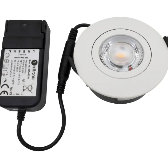 Nordtronic Low Profile Flexible indbygningsspot, driver, Ø7,5 cm, DTW, hvid