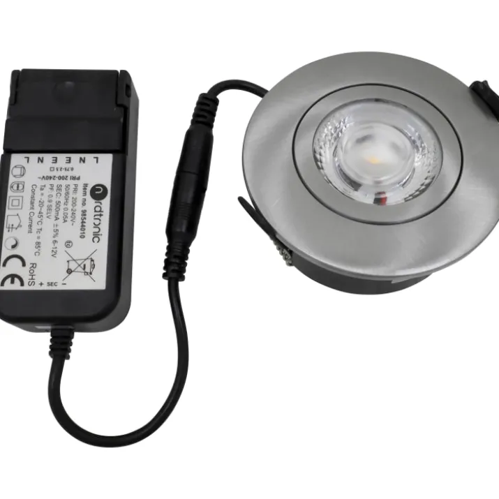 Nordtronic Low Profile Flexible indbygningsspot, driver, Ø7,5 cm, børstet alu, 4000K