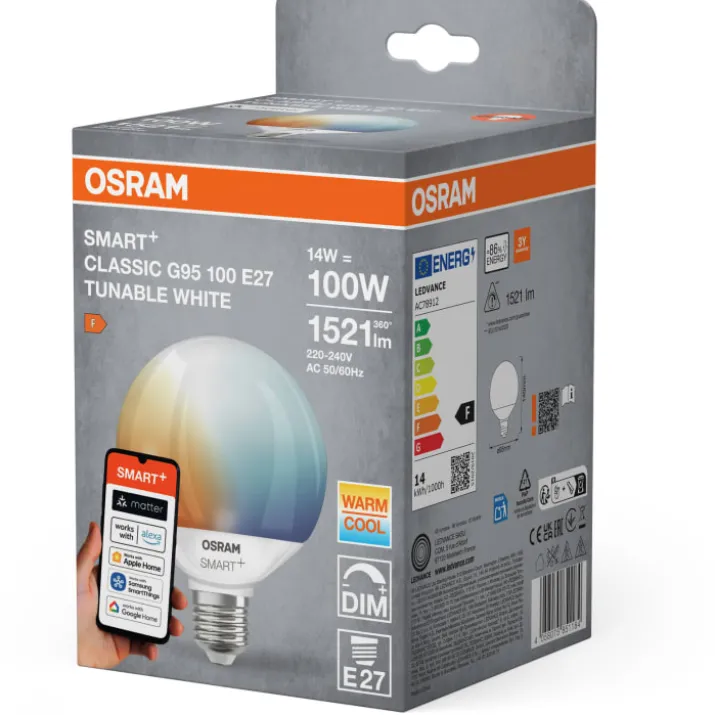 Osram Smart+ Wifi E27 kronepære, 2700K, 14W