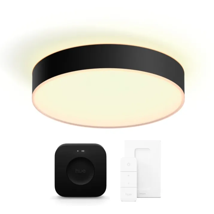 Philips Hue Enrave plafond, sort, Ø38 cm, startsæt