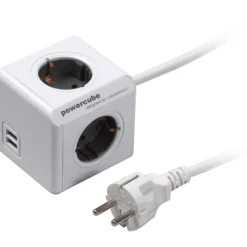 PowerCube stikdåse, schuko, 4 udtag, USB-A