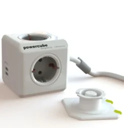 PowerCube stikdåse, schuko, 4 udtag, USB-A