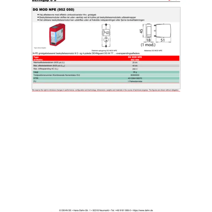 Stikbar transientbeskyttelsesmodul Dehnguard M TT for nul