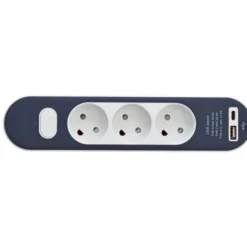Stikdåse med 3 udtag, med afbryder, uden jord, USB-A+C, 1,4 meter