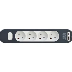 Stikdåse med 4 udtag, med afbryder, med jord, USB-A+C, 1,4 meter