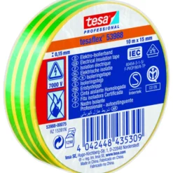 Tesa isoleringstape, gul/grøn, 15 mm, 10 meter