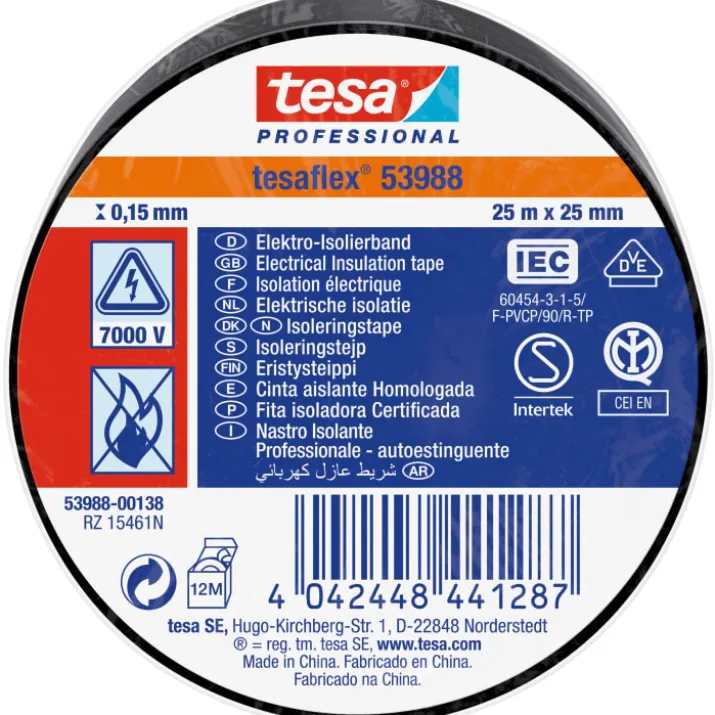 Tesa isoleringstape, sort, 25 mm, 25 meter
