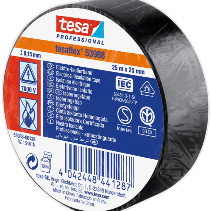 Tesa isoleringstape, sort, 25 mm, 25 meter