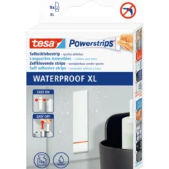 Tesa vandtætte dobbeltklæbende powerstrips, 80 mm, 9 stk