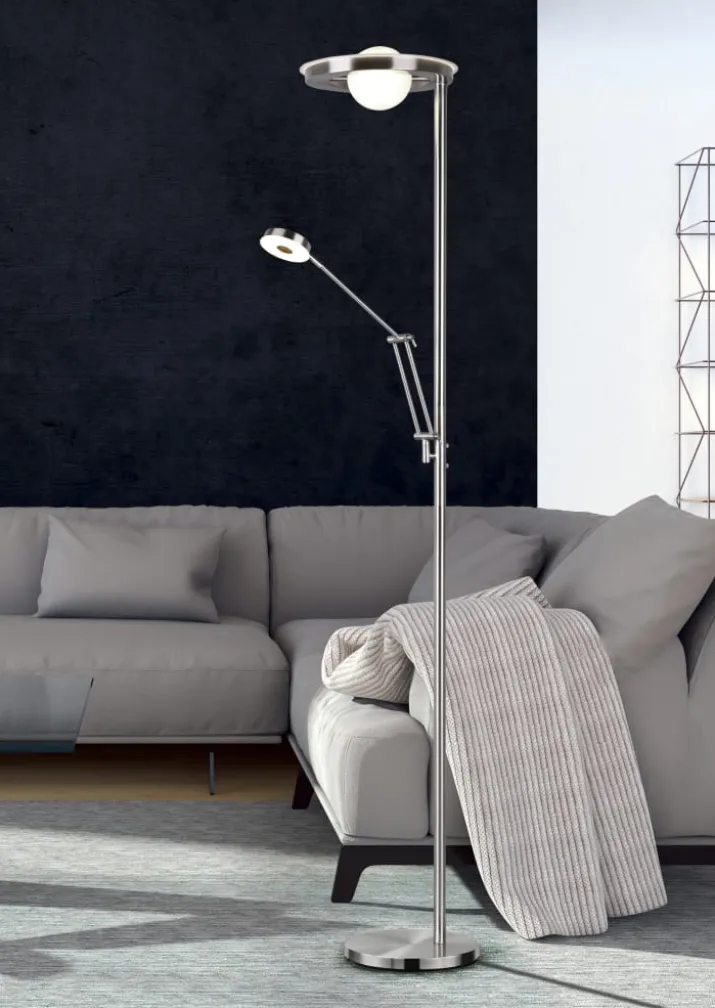 Trio Lighting Barrie gulvlampe, børstet stål