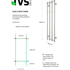 TVS Eldo 4 håndklædetørrer, el, 34,5x140 cm, hvid