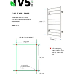 TVS Eldo 9 håndklædetørrer, el, 53x86 cm, sort