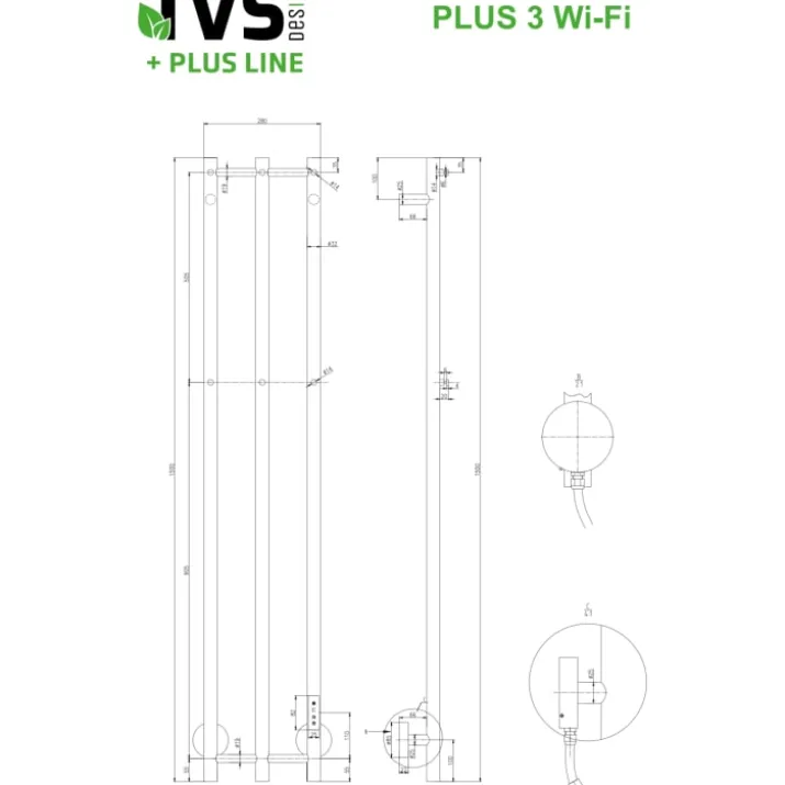TVS Plus 3 håndklædetørrer, el, 28x150 cm, børstet guld