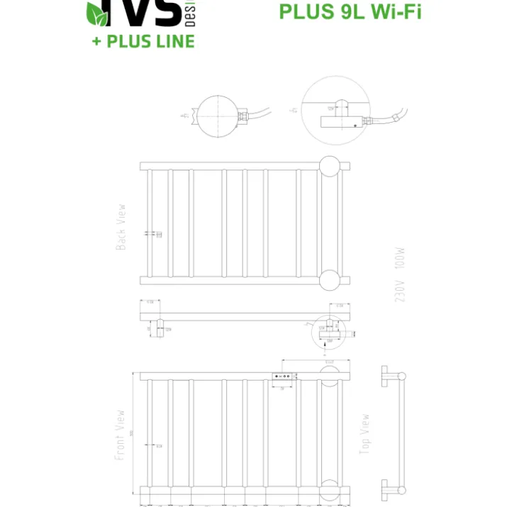 TVS Plus 9L håndklædetørrer, el, 50x86 cm, børstet guld