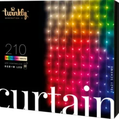 Twinkly udendørs lysgardin, 210 farvede + hvide lys, 1x2,1 meter