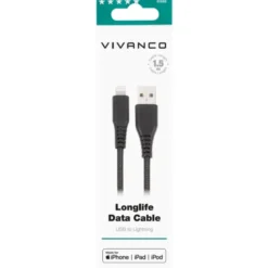 Vivanco LongLife ladekabel lightning/USB-A, 1,5 meter